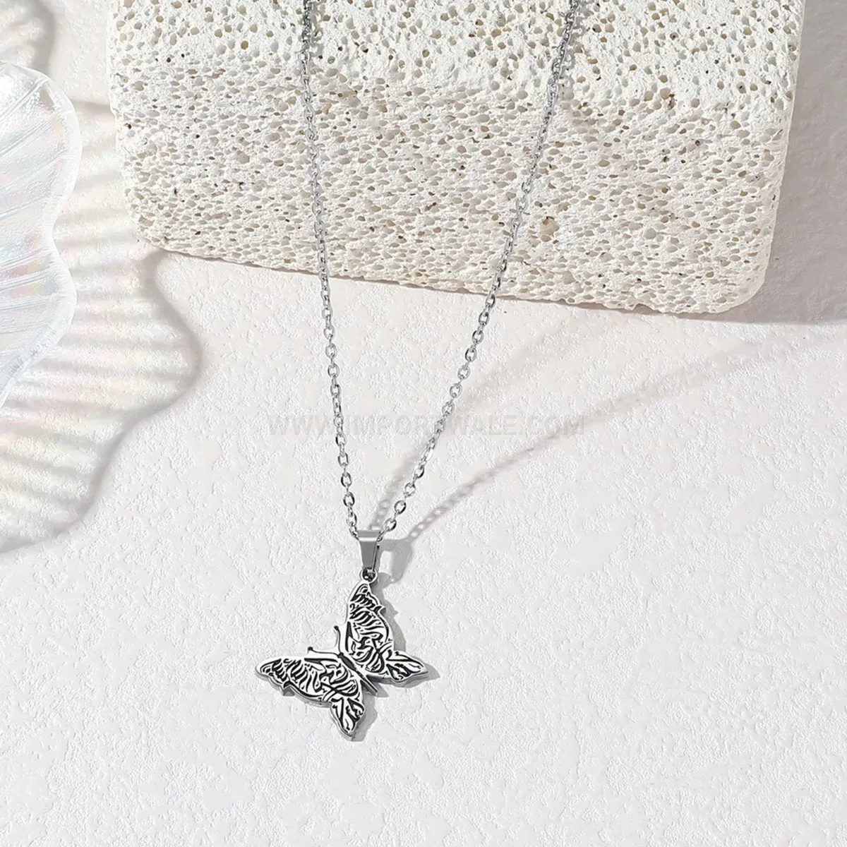 Premium Stainless Steel Butterfly Calligraphy Pendant Necklace