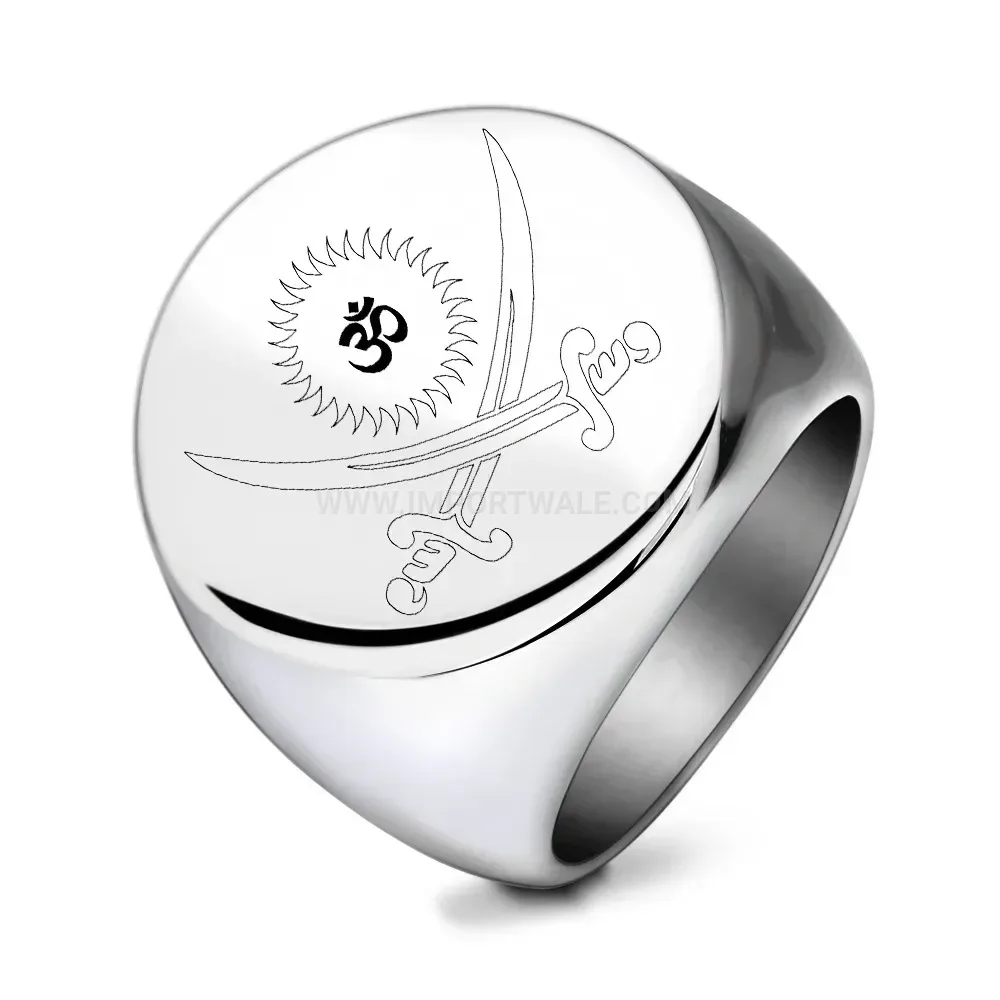Stylish Laser Engraved Crossed Swords Stainless Steel Signet Ring