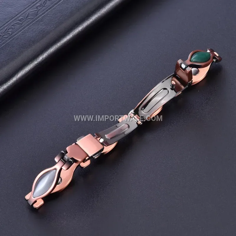 Vintage Bronze Copper Magnetic Therapy Bracelet with Turquoise Elements
