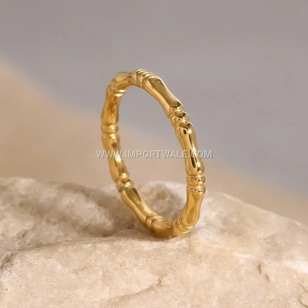 18K Gold Plated Bamboo Texture Stainless Steel Stamped Ring