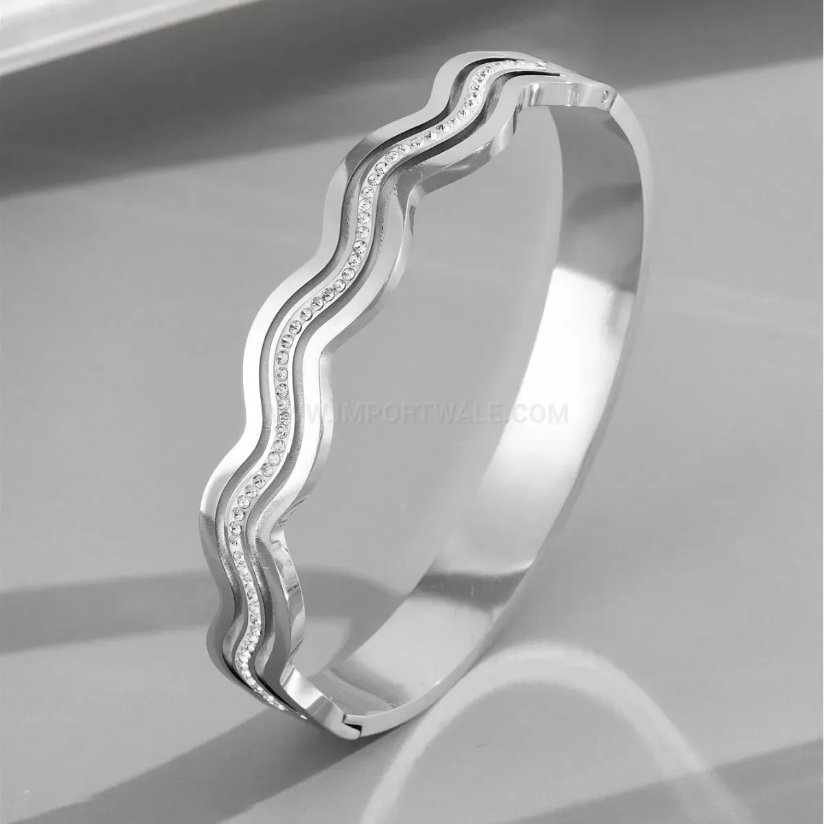 Modern Triple Water Wave Pattern Stainless Steel Crystal Bangle