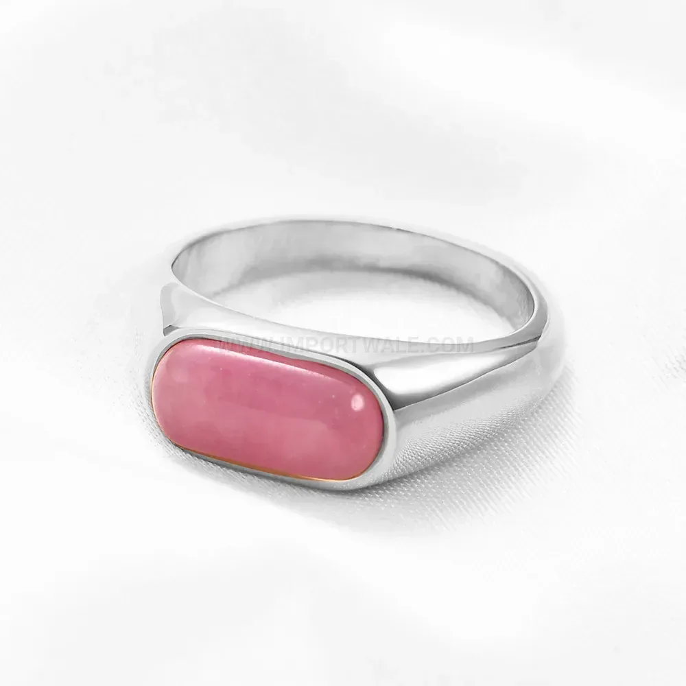 Premium Vintage Style Stainless Steel Natural Gemstone Inlaid Statement Ring