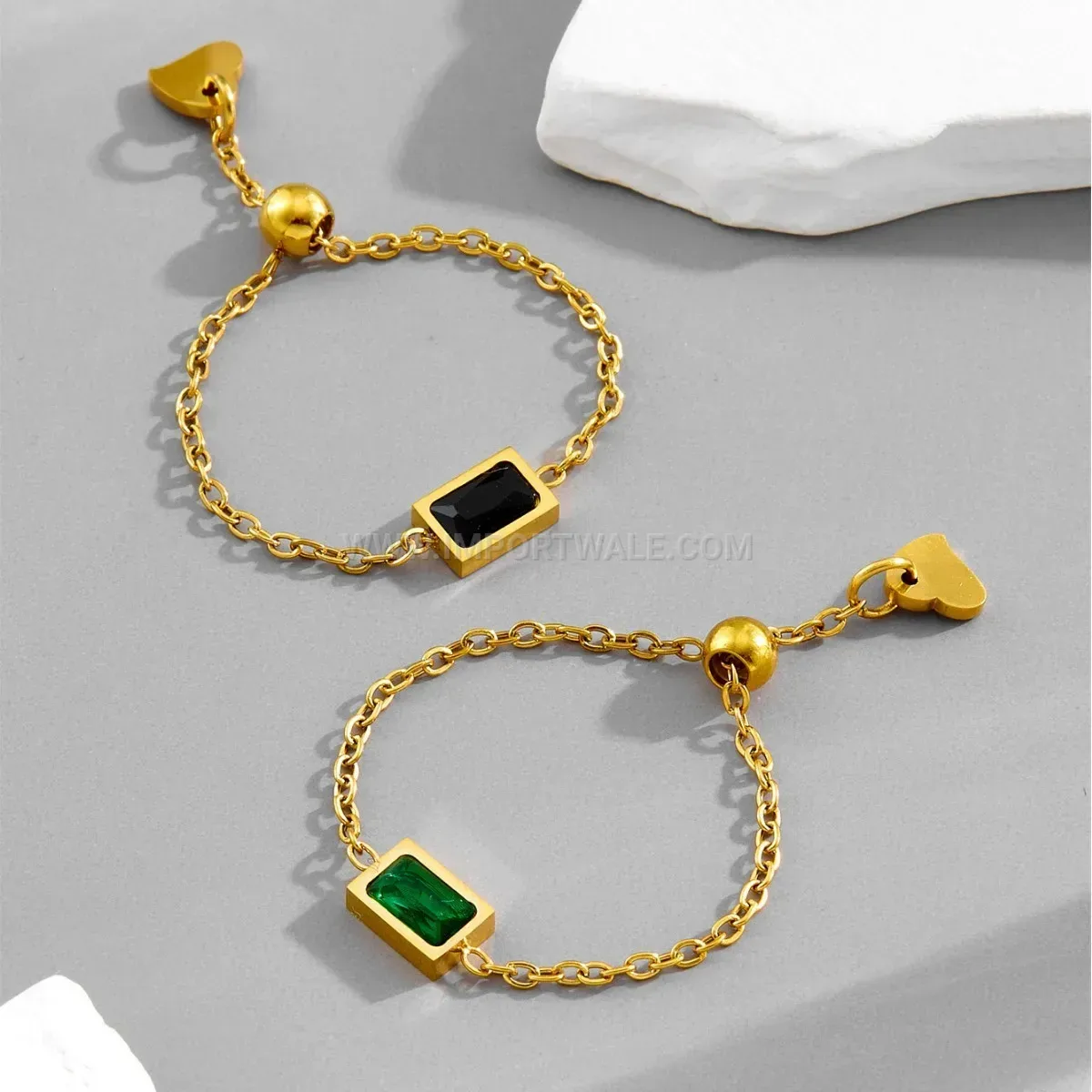 Adjustable Square Crystal Chain Ring in Titanium Steel