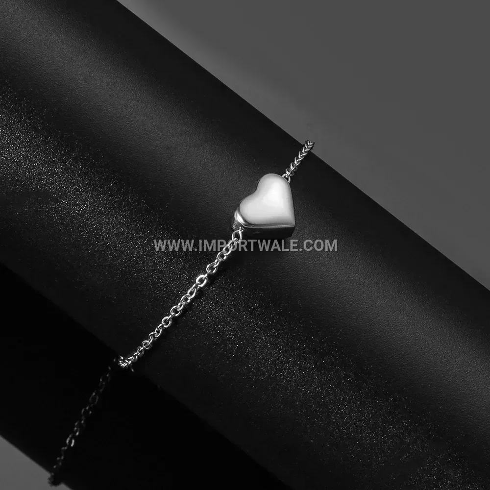 Polished Heart Charm Stainless Steel Chain Bracelet