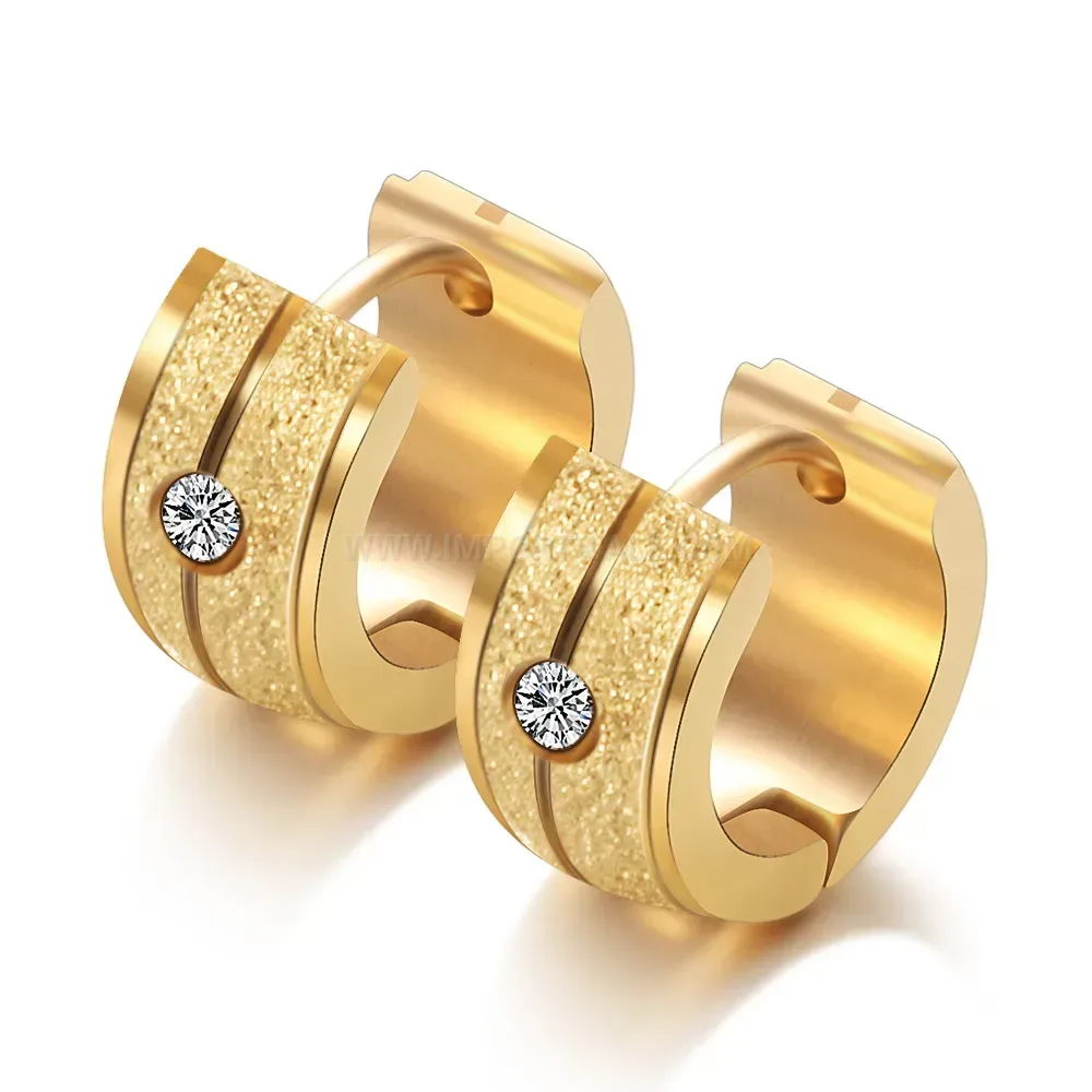 Elegant Frosted Cutout Circular Stainless Steel Huggie Earrings