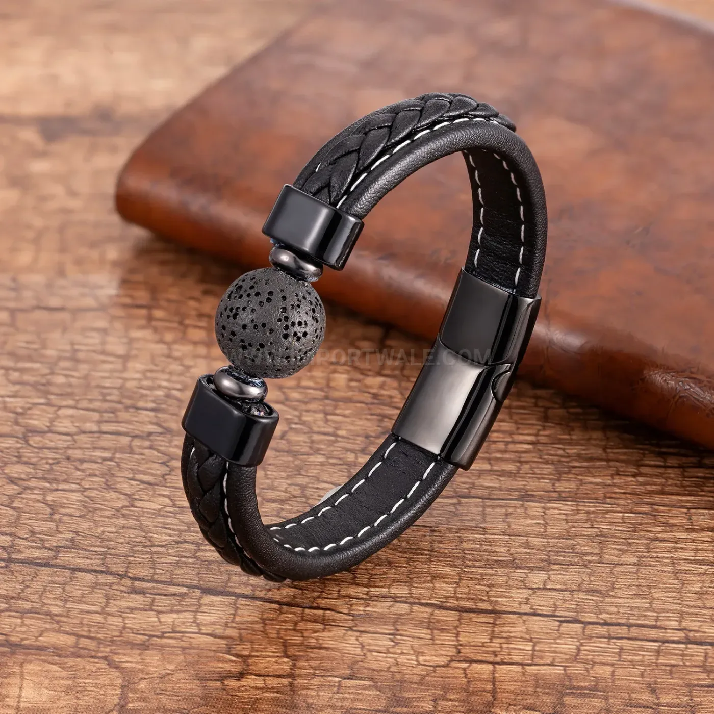 Minimalist Braided Leather Stone Bracelet with Stainless Steel Magnetic Clasp