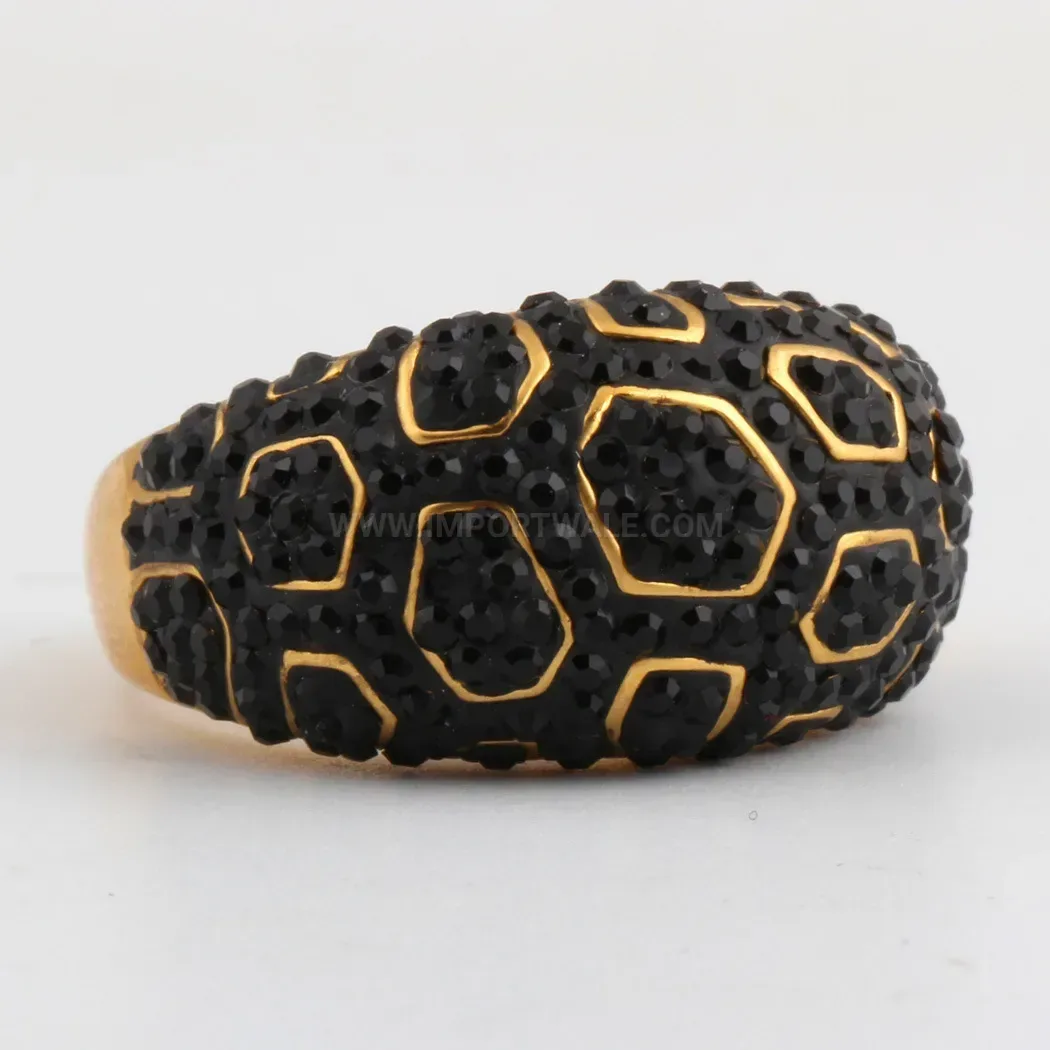 Two Tone Rhinestone Stainless Steel Band Ring