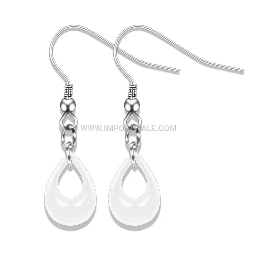 Hollow Teardrop Ceramic Stainless Steel Stud Earrings