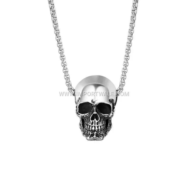 Edgy Stainless Steel Skull Pendant Necklace for Men