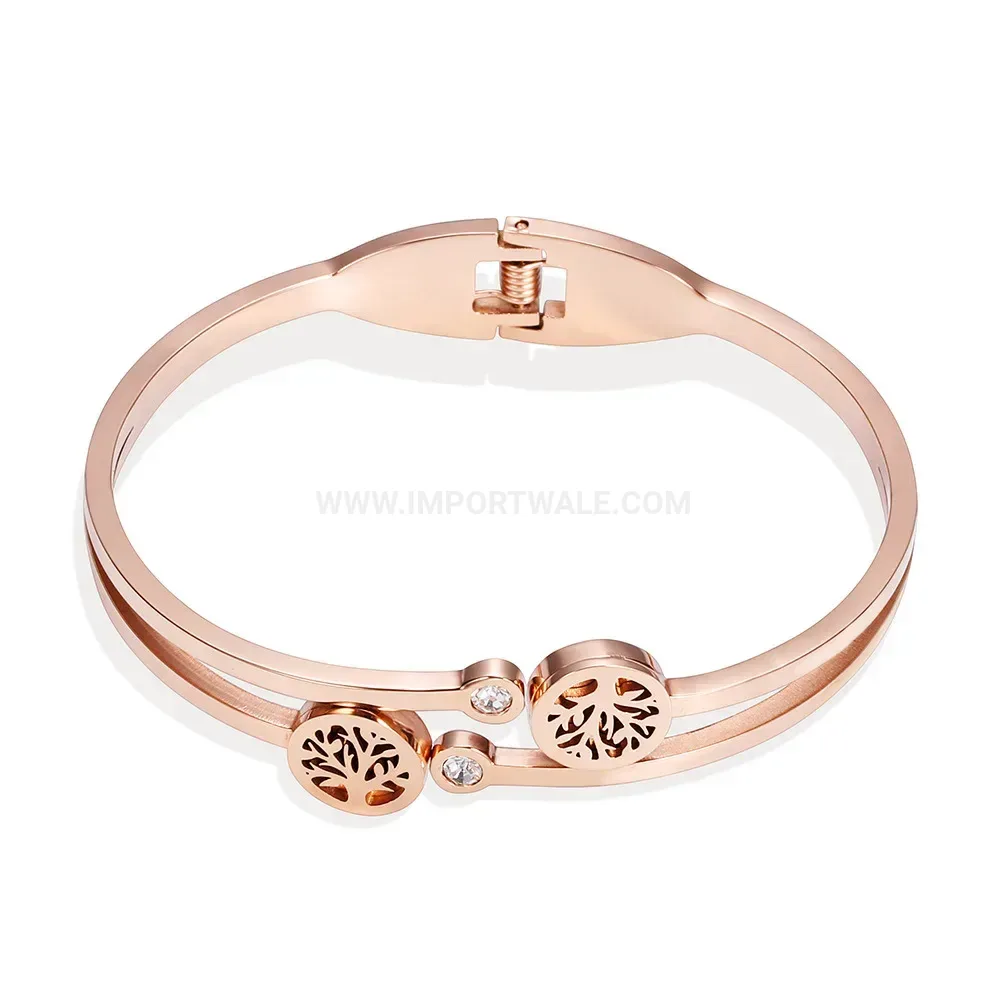 Elegant Tree of Life Rhinestone Stainless Steel Open Cuff Bangle