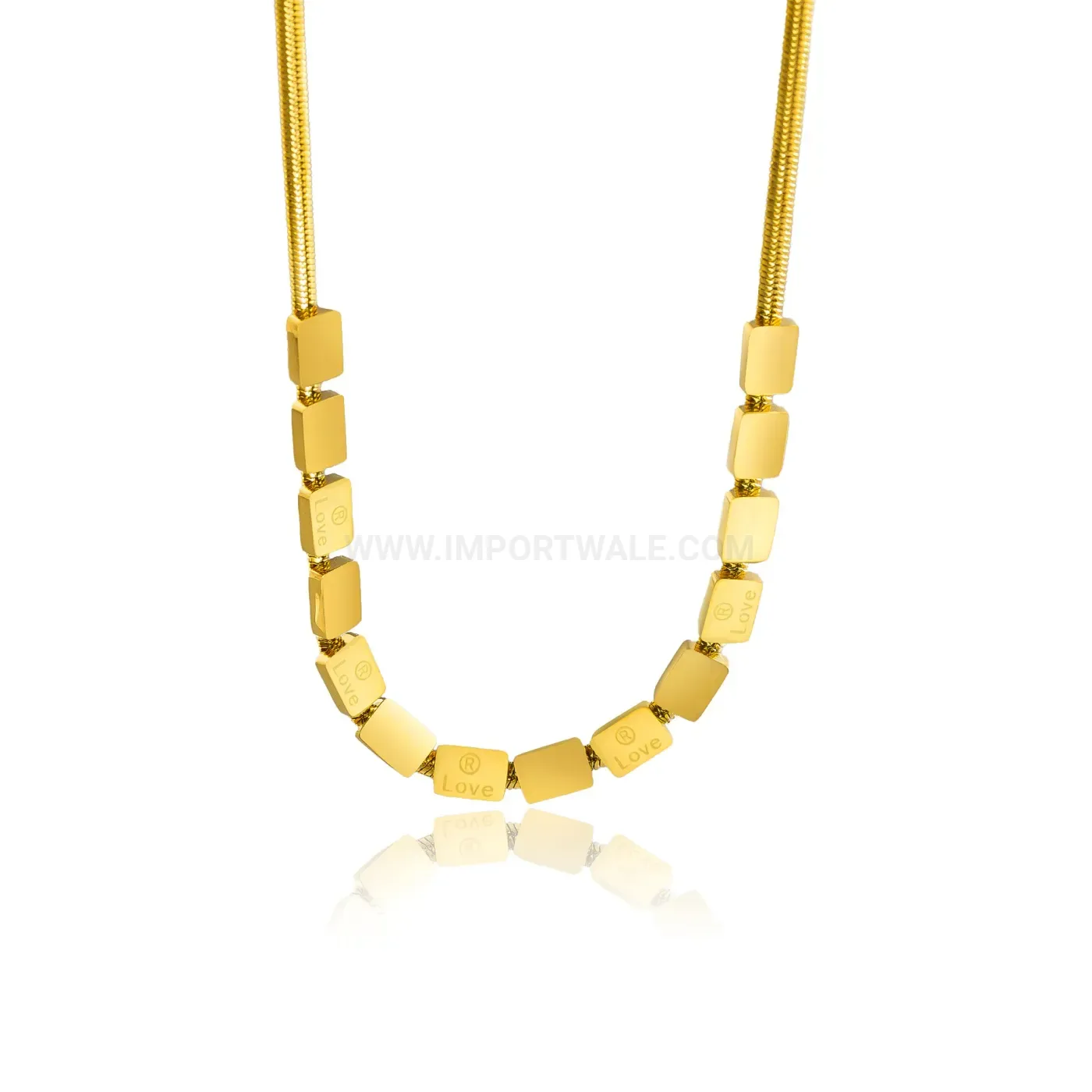 Stylish Gold Plated Stainless Steel Geometric Square Cube Pendant Chain Necklace