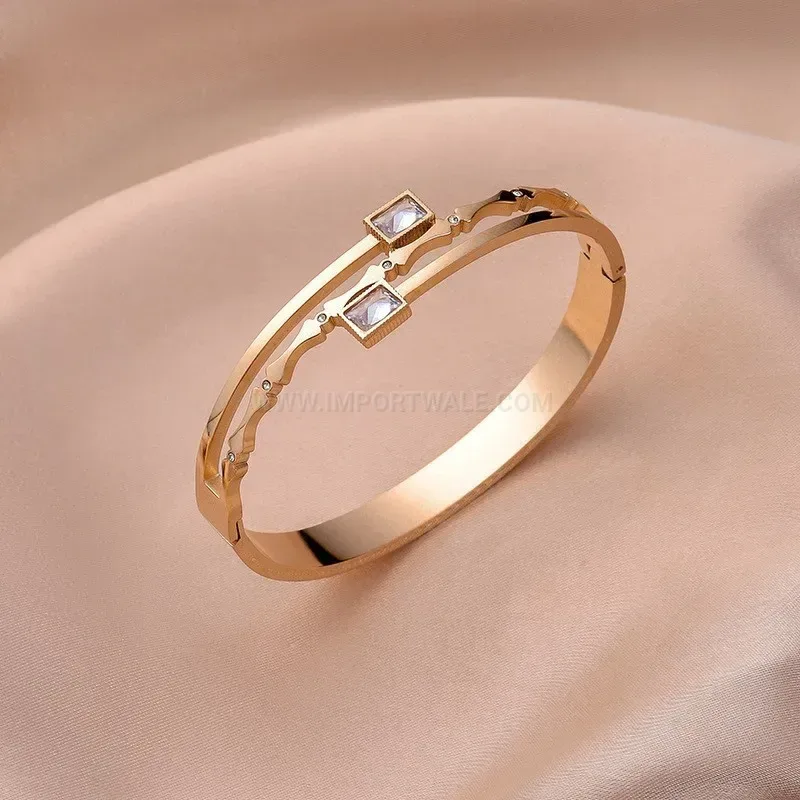 Stylish Geometric Rhinestone Square Titanium Steel Bangle Bracelet