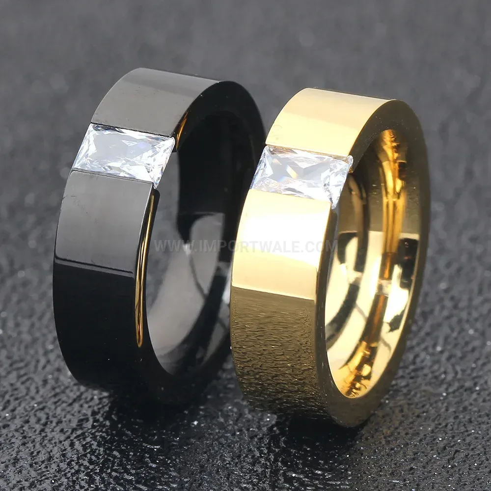 Designer Minimalist Smooth Stainless Steel Band Ring Accented with Zircon