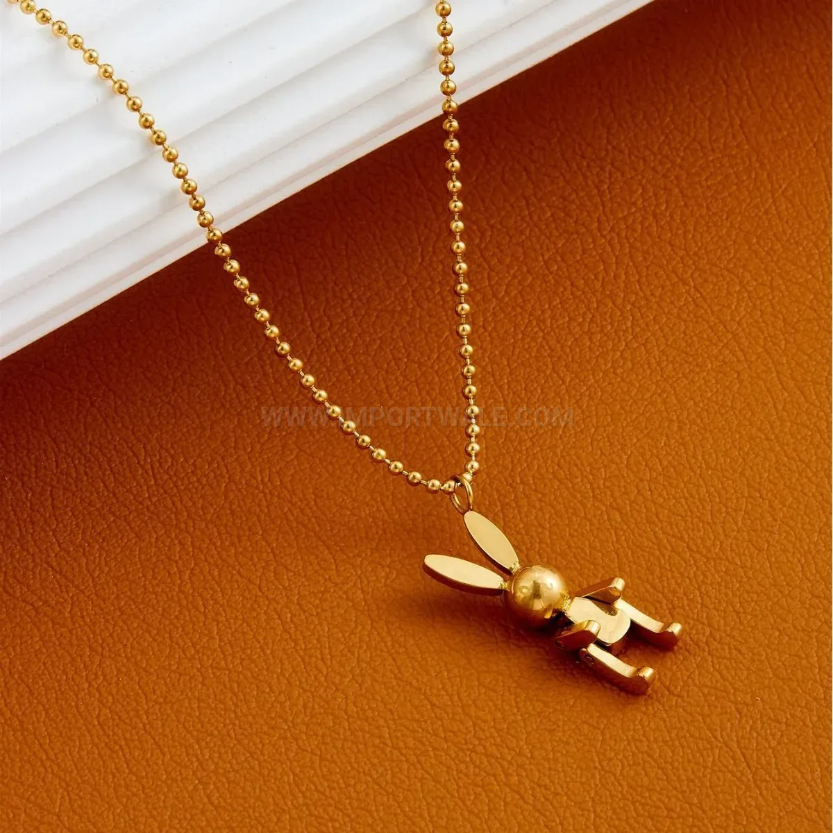 Fashion Playful Titanium Steel Robot Rabbit Pendant Bead Chain Necklace