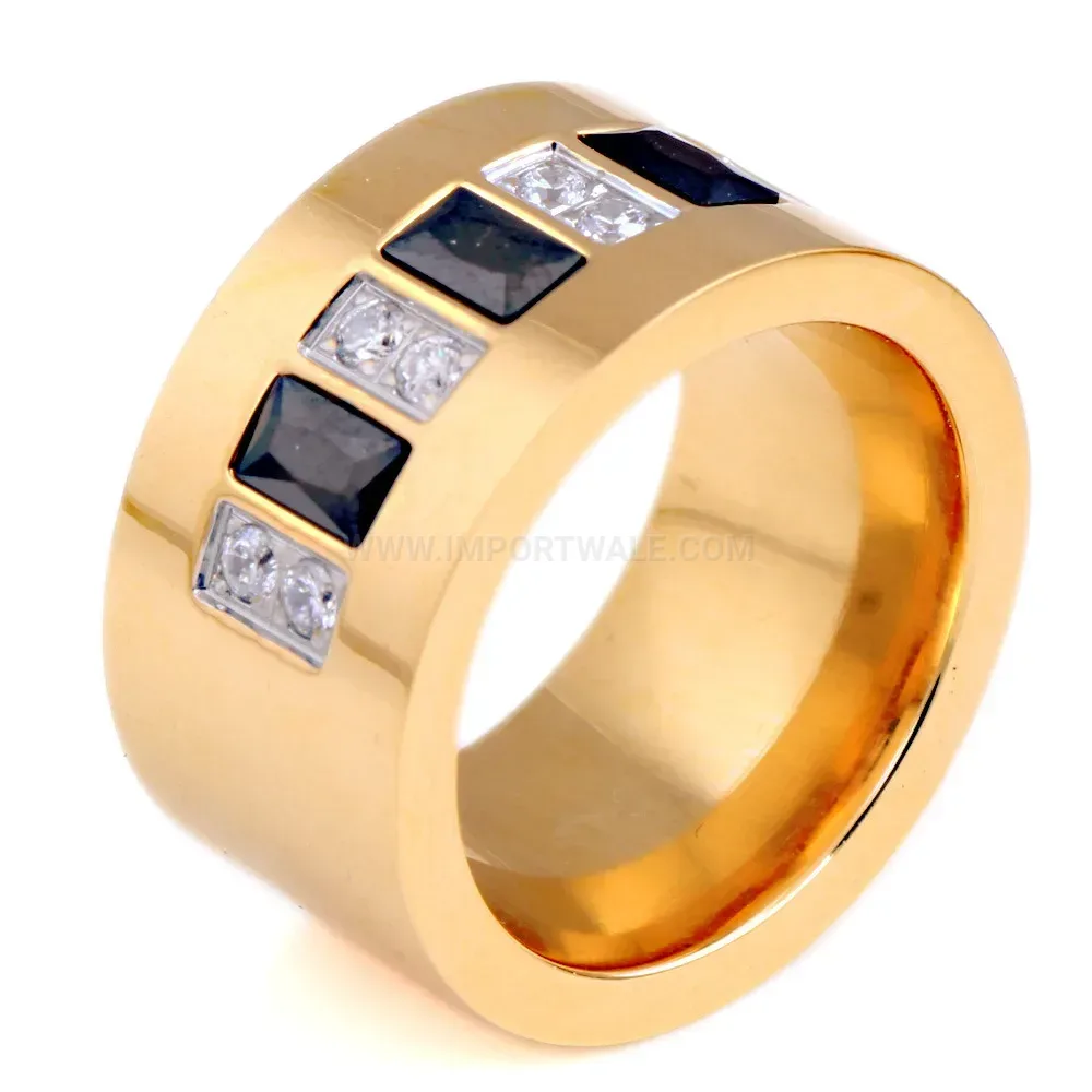 Gold Tone Zircon Inlaid Stainless Steel Band Ring