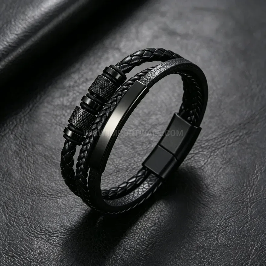 Elegant Triple Layer Braided Leather Magnetic Bracelet
