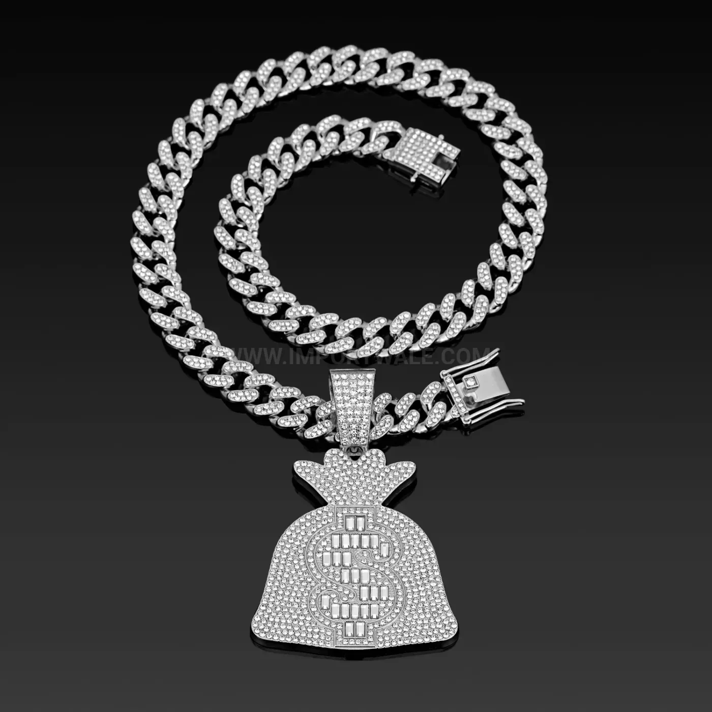 Fashion Rhinestone Money Bag Pendant Zinc Alloy Cuban Necklace