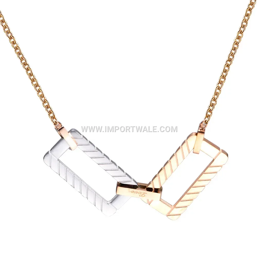 Two-Tone Square Spliced Stainless Steel Layered Collar Necklace