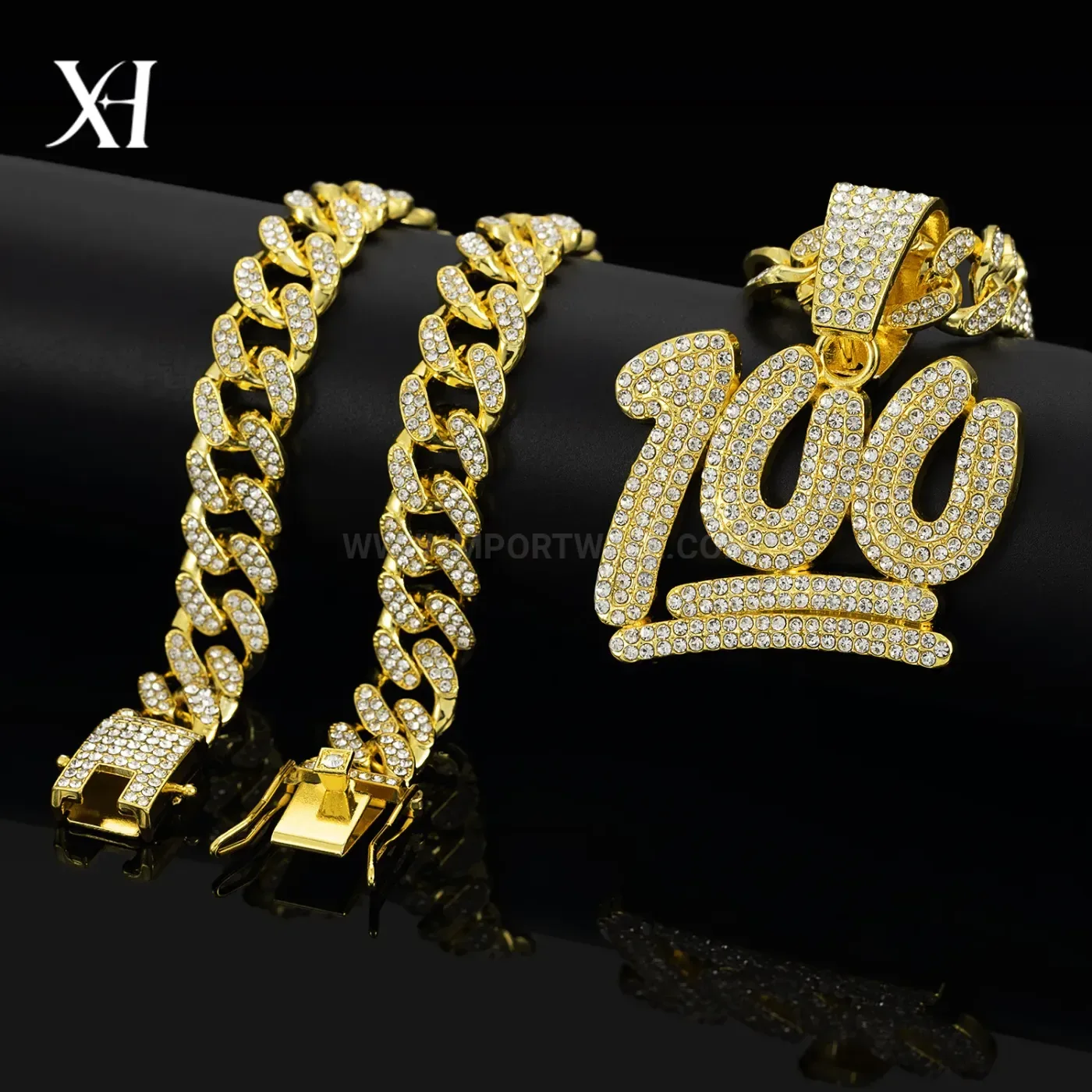 Designer Iced Out Number 100 Pendant Cuban Link Chain Necklace