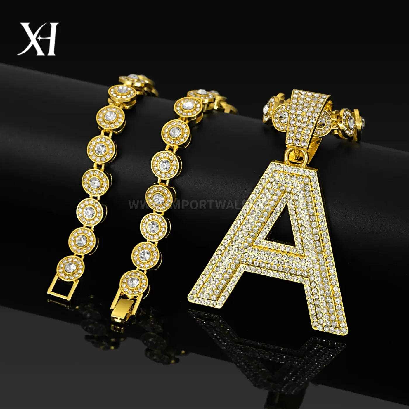 Bold Iced Out Letter A Cuban Chain Pendant Necklace