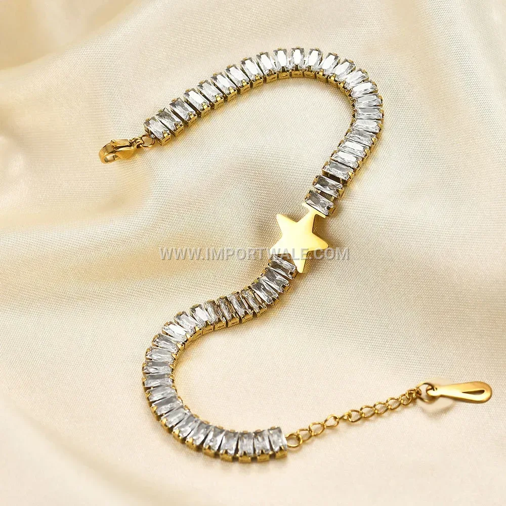 Stainless Steel Square Star Cubic Zirconia Single Row Bracelet