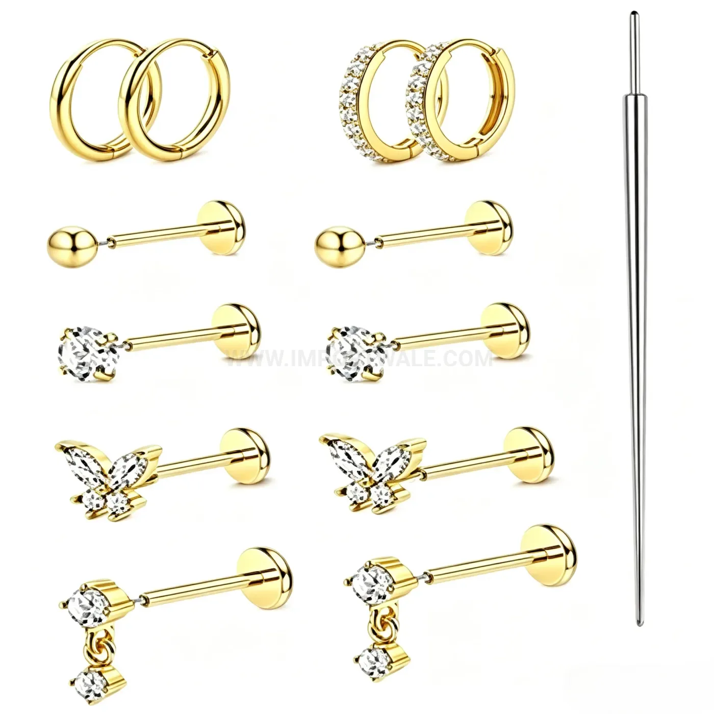 Dainty Butterfly Charm Rhinestone Stainless Steel Hoop and Stud Piercing Set