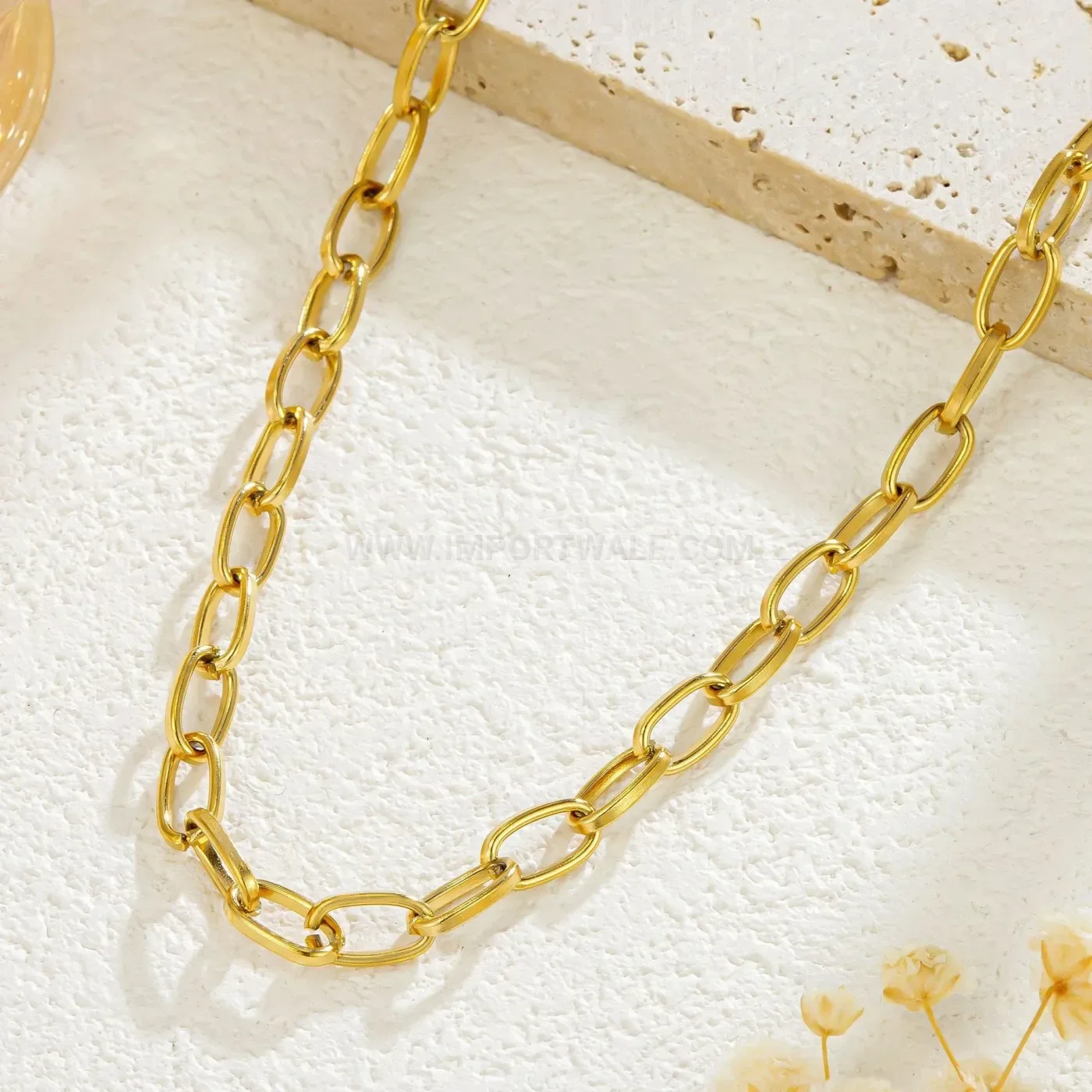 Premium Gold Plated Stainless Steel Cable Chain Collar Necklace