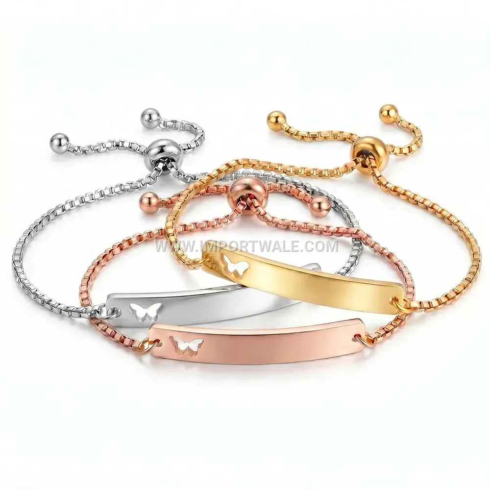 Adjustable Cutout Butterfly Plate Stainless Steel Chain Bracelet