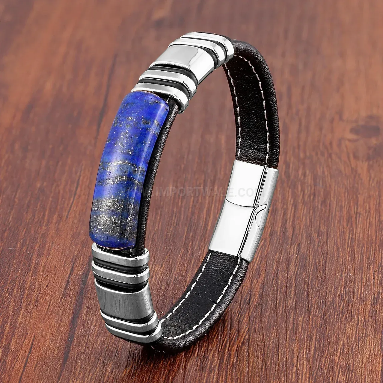 Men Retro Leather Rope Stone Bracelet Stainless Steel Clasp