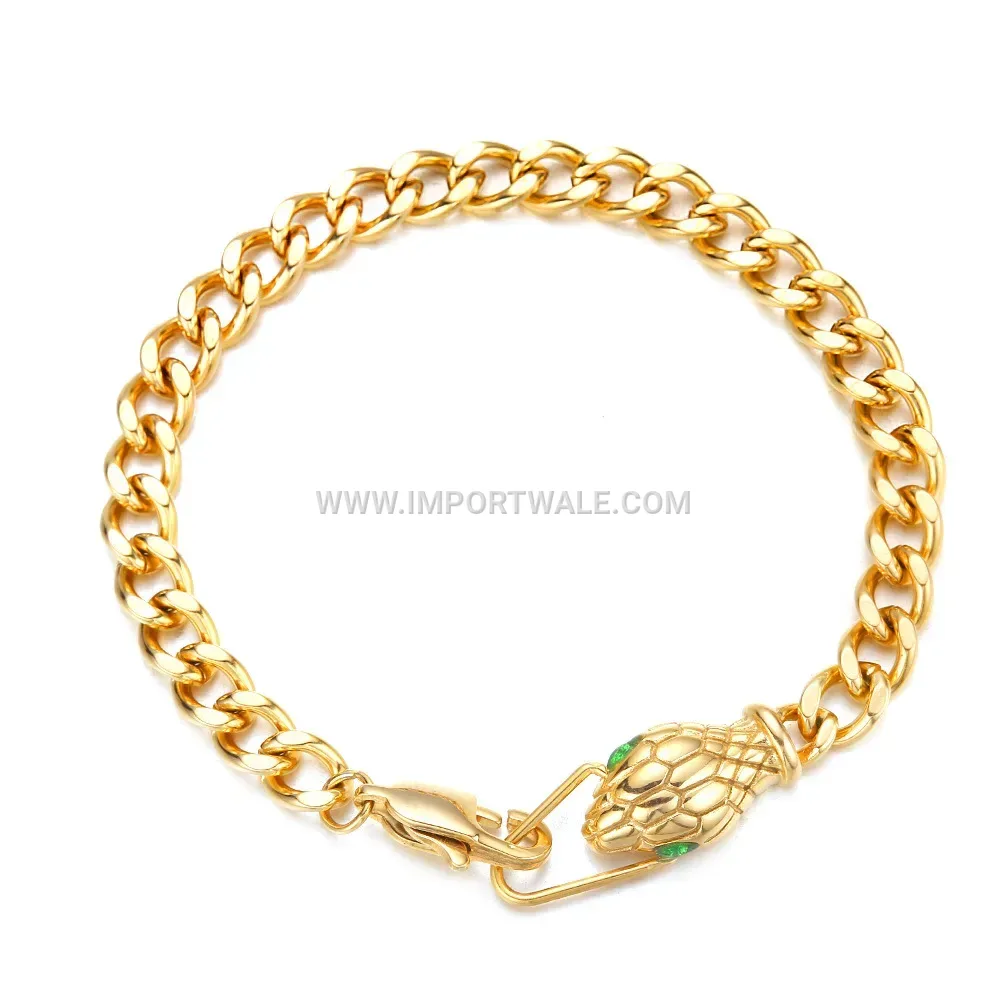 Vintage Gold Plated Snake Head Twisted Titanium Steel Bracelet