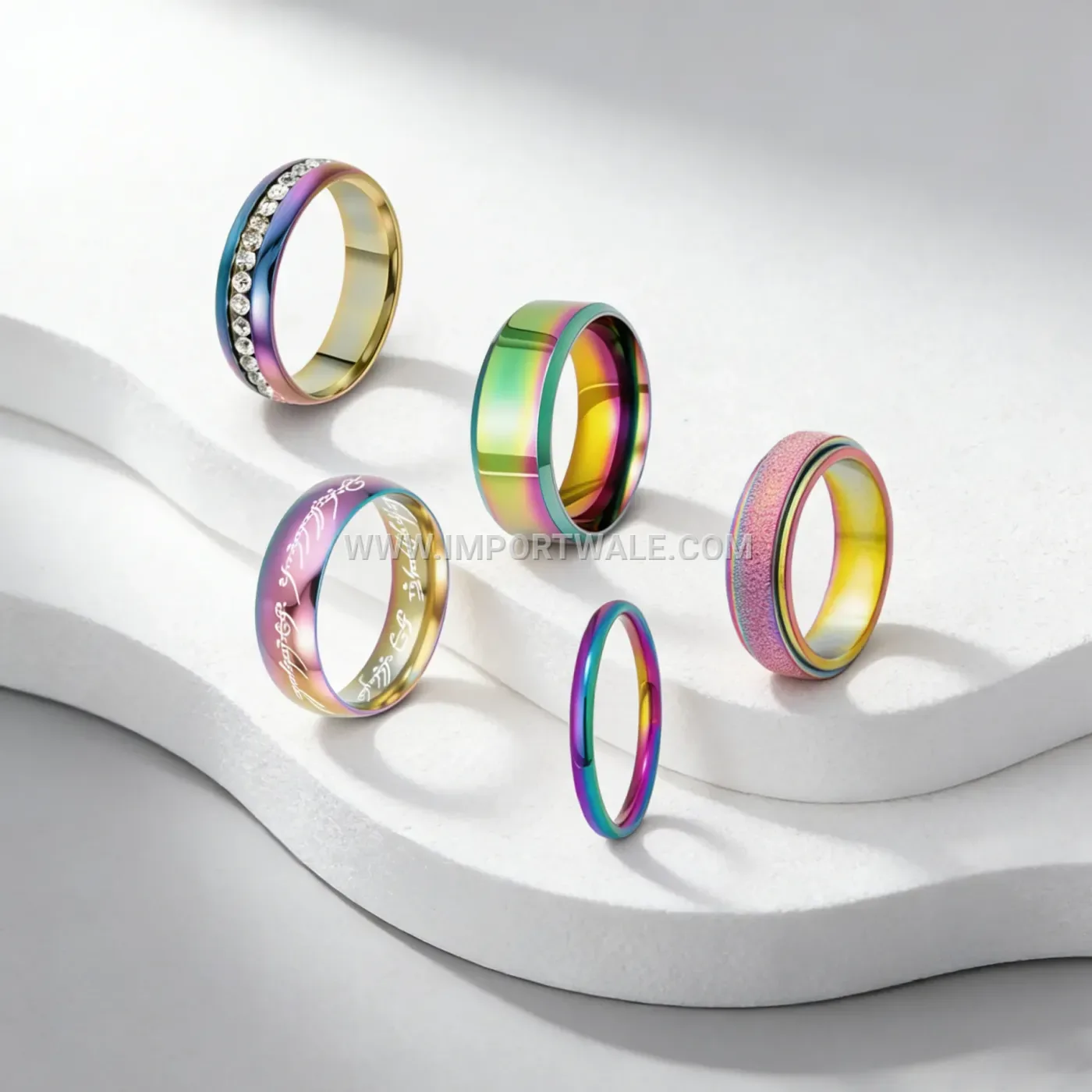 Frosted Grooved Stainless Steel Plated Band Ring 8mm