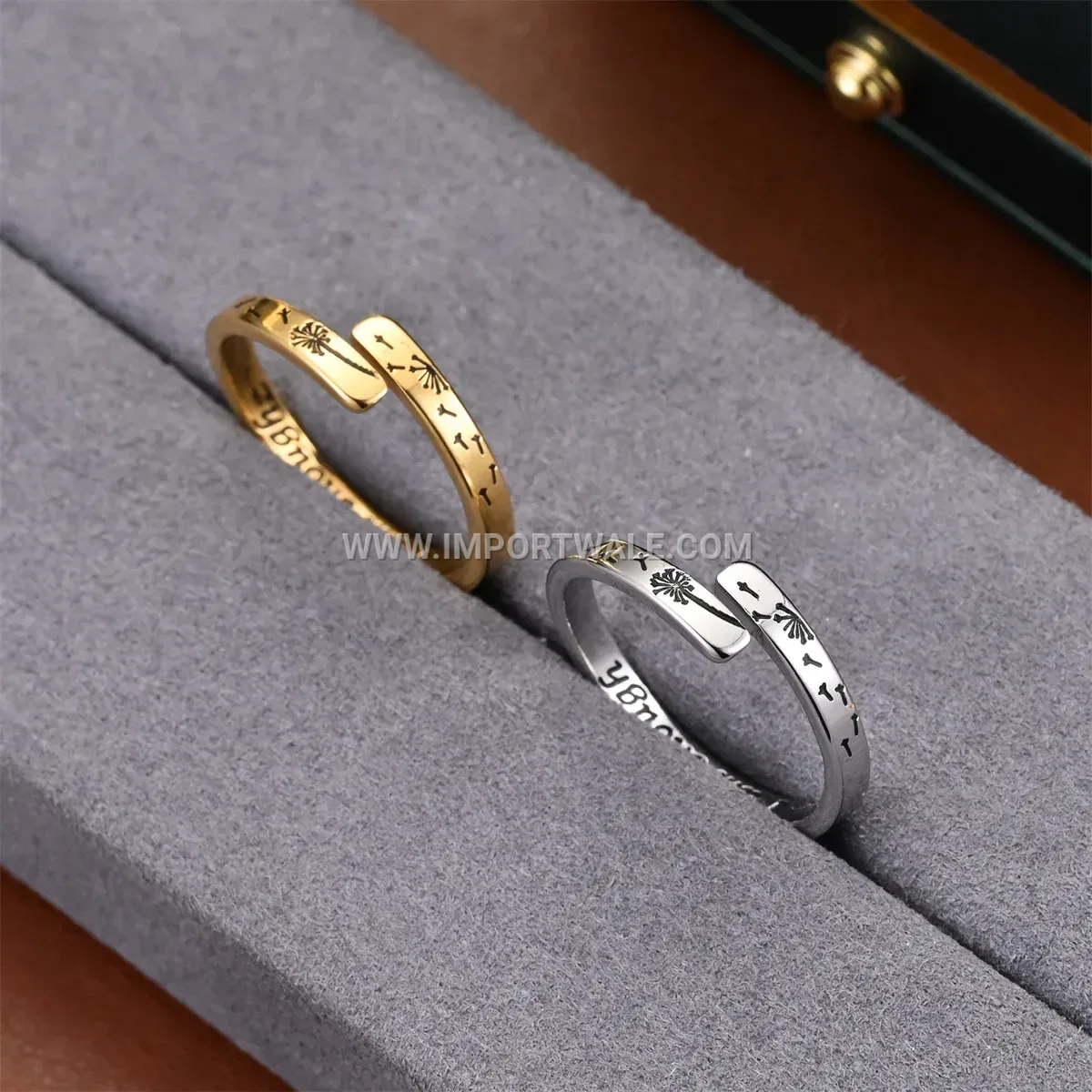 Stainless Steel Dandelion Open Adjustable Ring