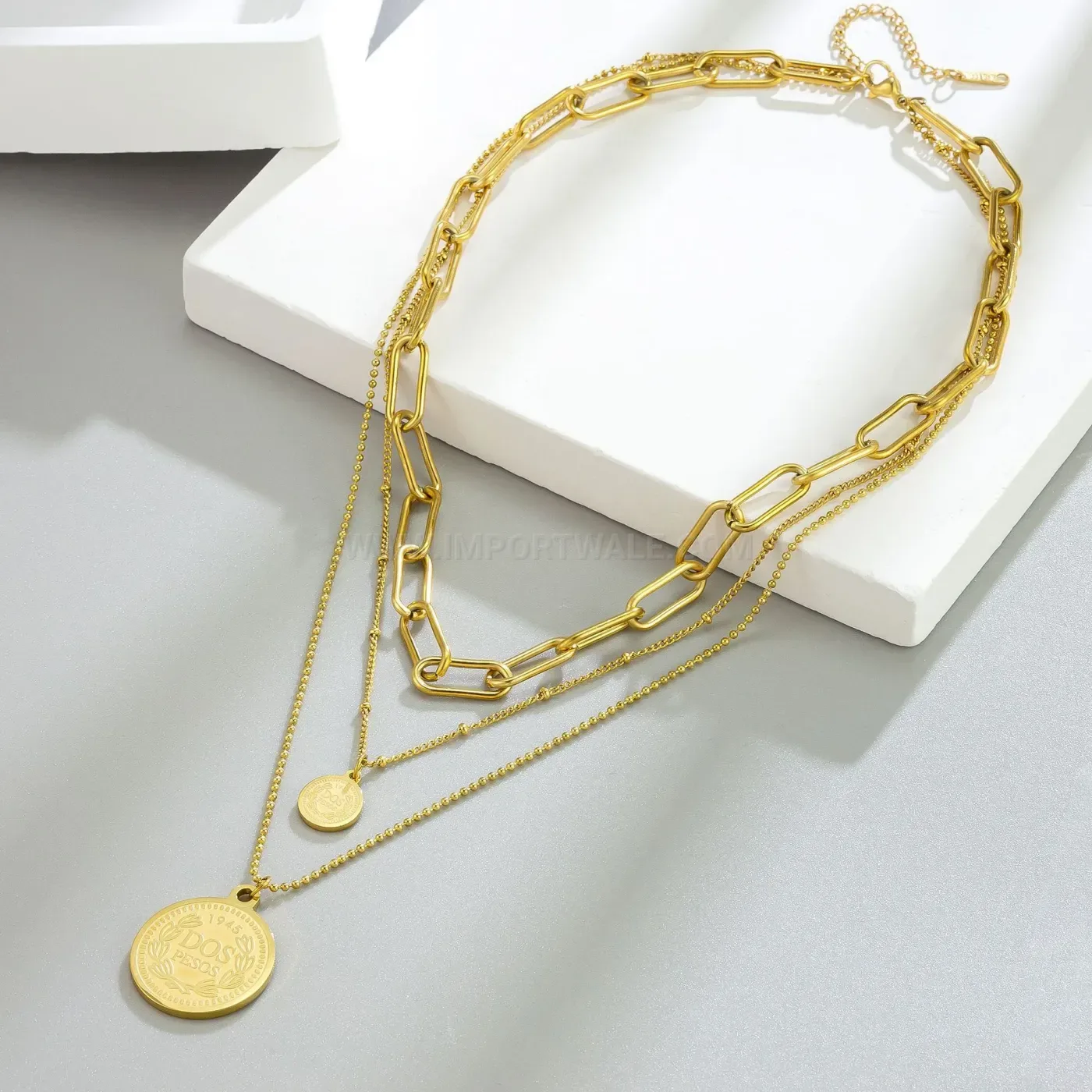 Stylish Multi Layered Titanium Steel Coin Medallion Choker Necklace