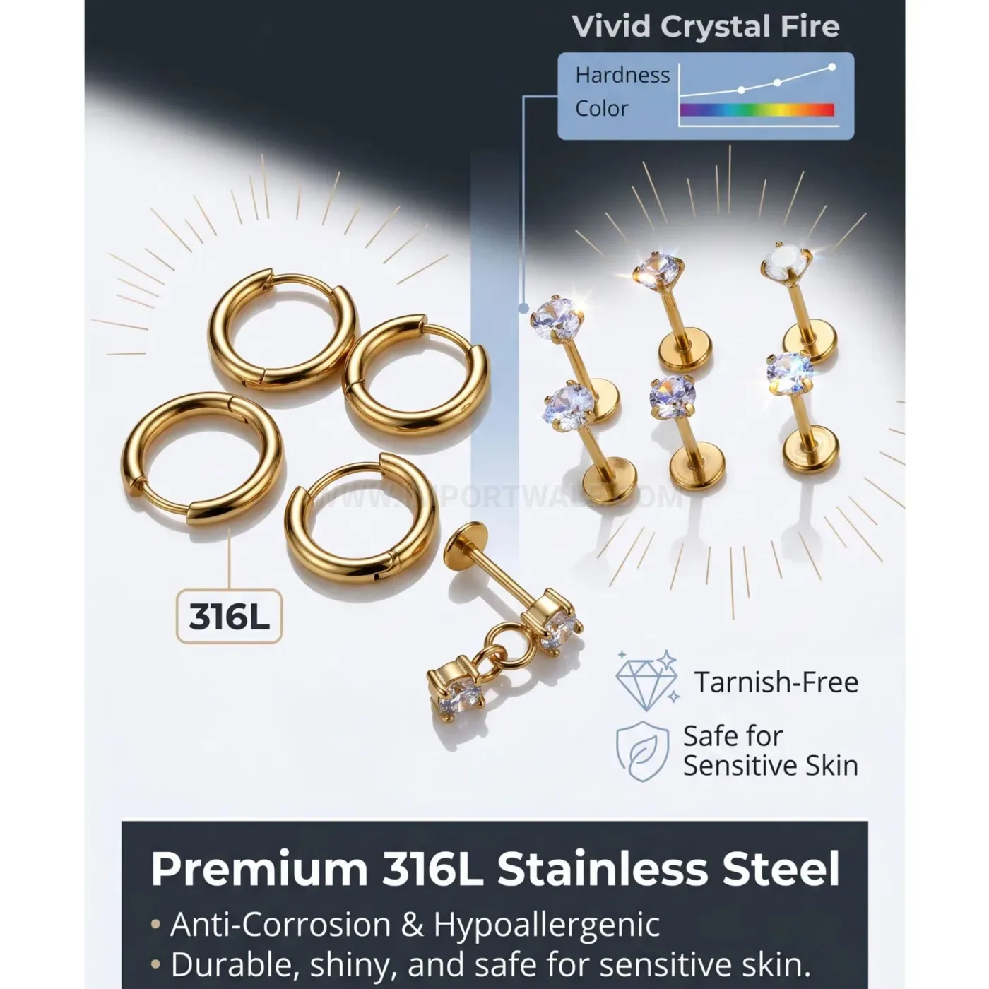 Premium Threaded Stainless Steel Hoop and Stud Piercing Set