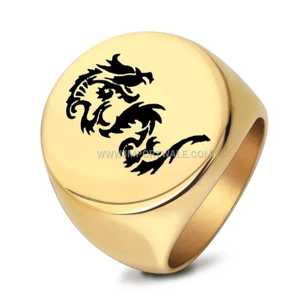 Minimalist Laser Engraved Dragon Stainless Steel Round Ring