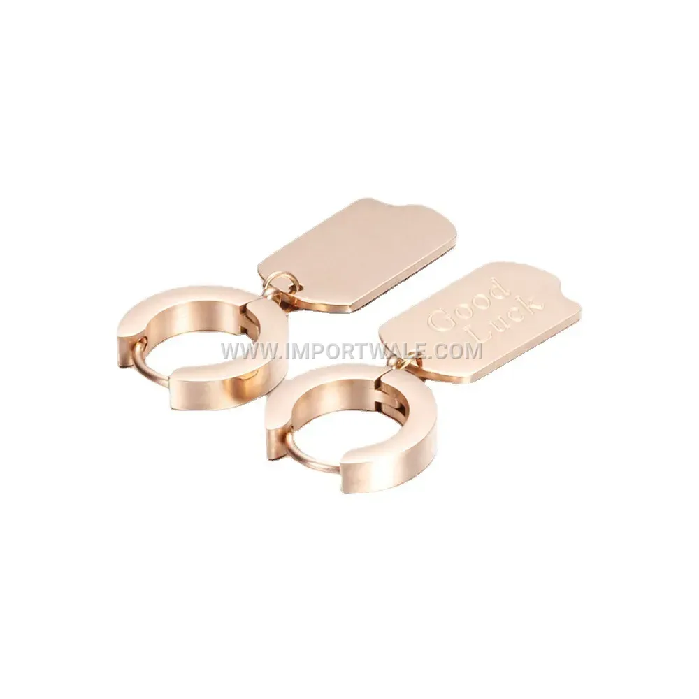 Minimalist Rose Gold Stainless Steel Engraved Hoop Earrings