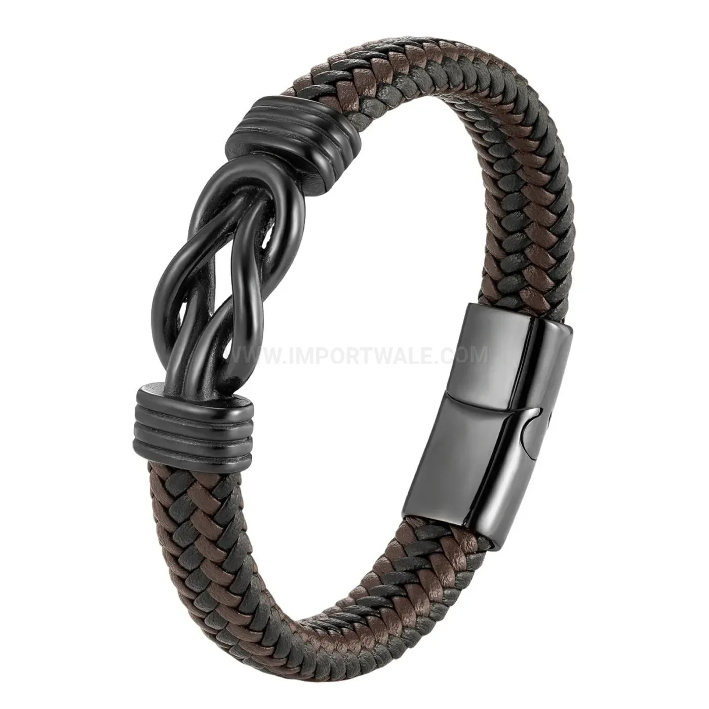 Premium Braided Leather Infinity Charm Bracelet with Magnetic Clasp