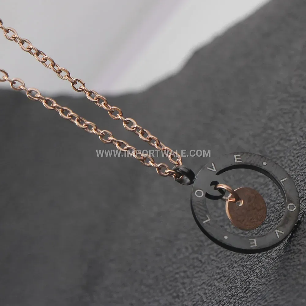 Rose Gold Stainless Steel Cutout Love Disk Pendant Necklace