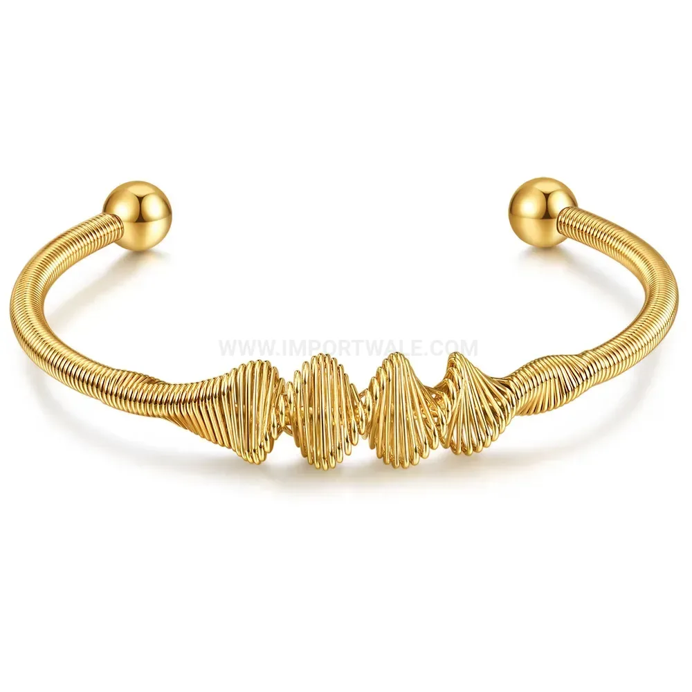 Fashion Textured Thread Open Cuff Stainless Steel Bangle