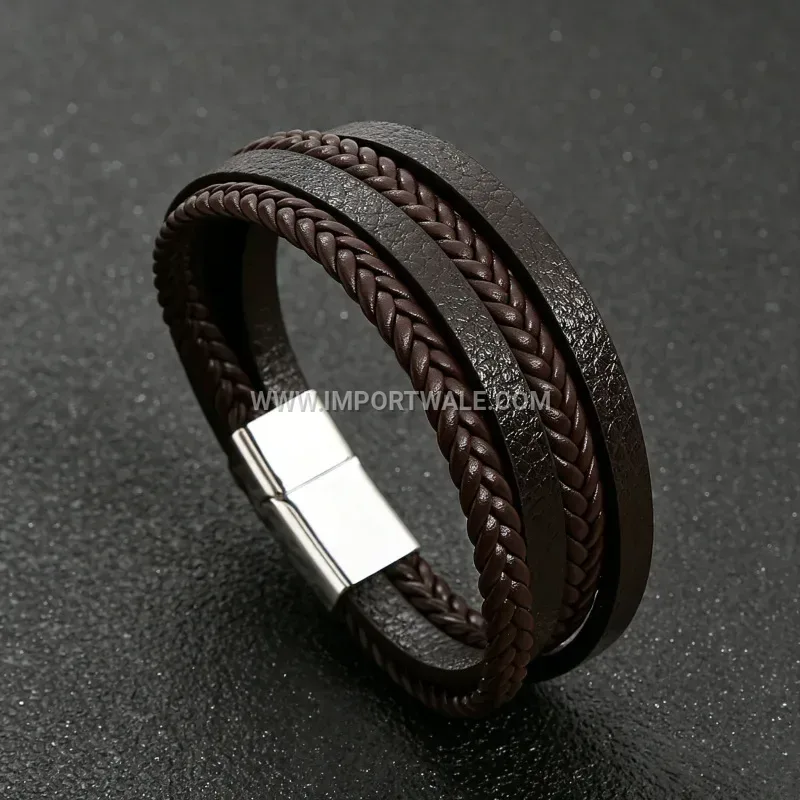 Men Braided Multi Layer Leather Bracelet Clasp Bangle Wristband