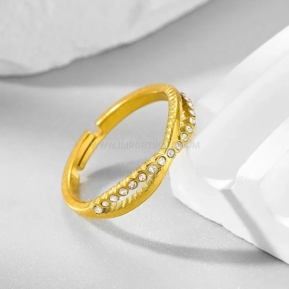 Crisscross Cubic Zirconia Open Stainless Steel Ring