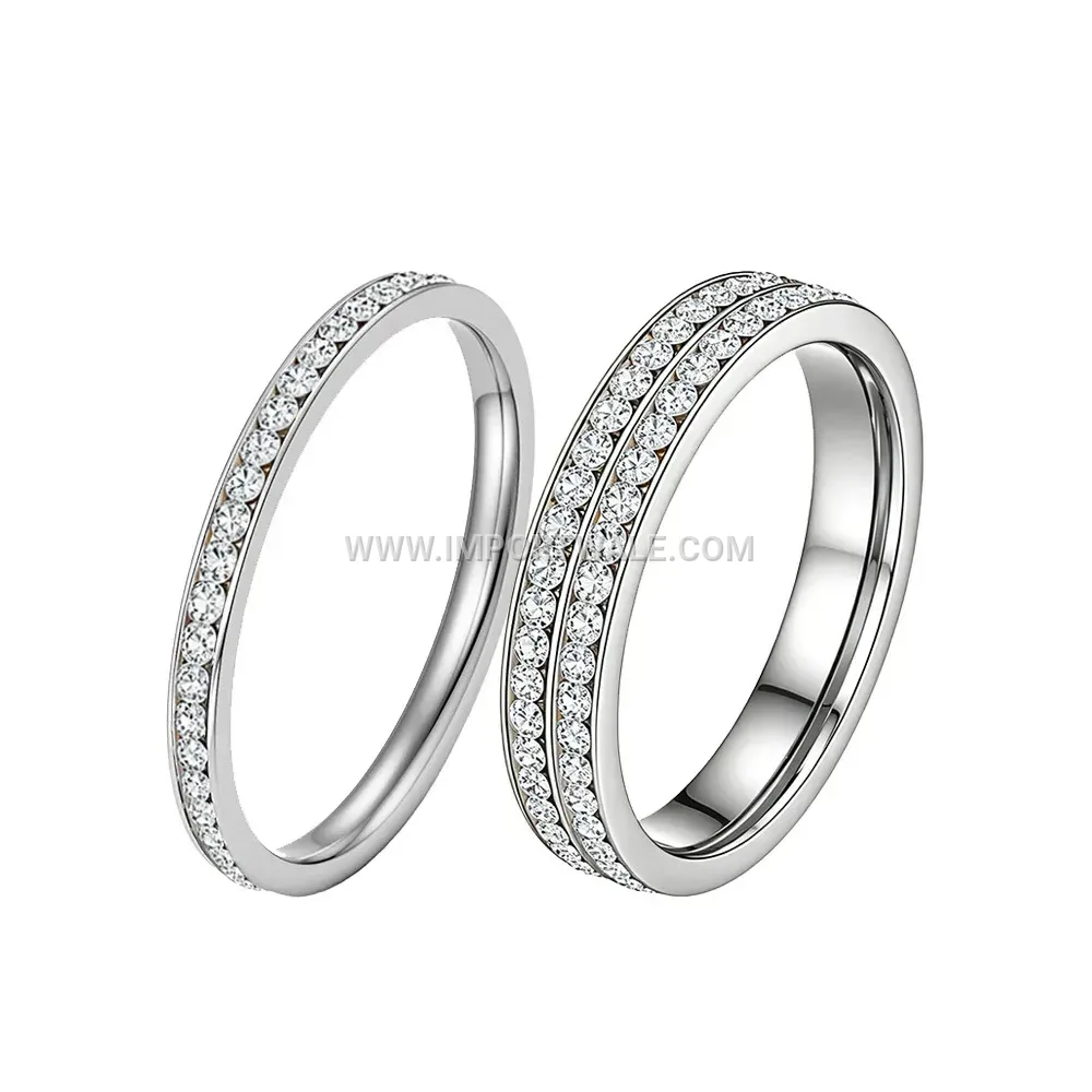 Double Row Zircon Eternity Band In Gold Plated Stainless Steel