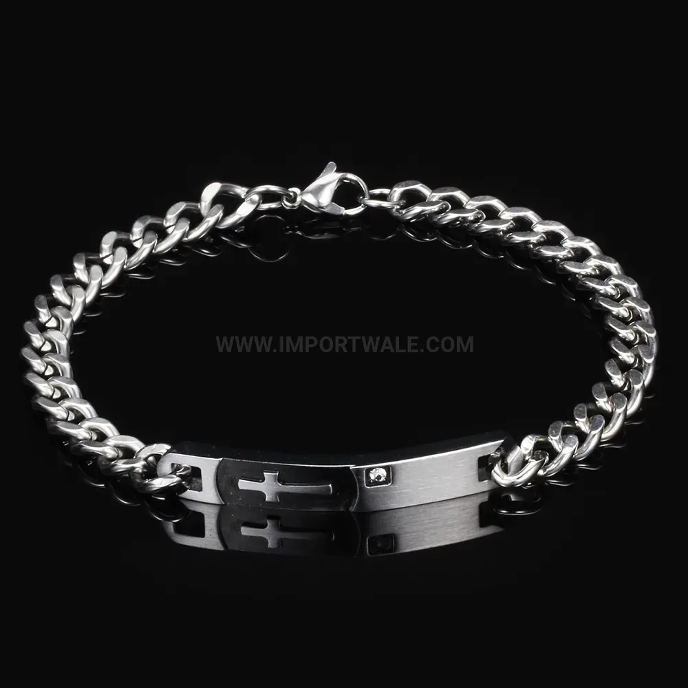 Stainless Steel Cross Pendant Cubic Zirconia Couples Chain Bracelet