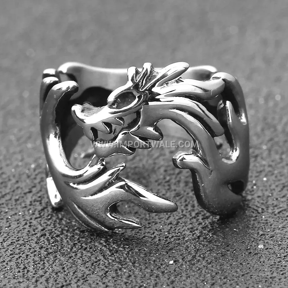 Antique Stainless Steel Dragon Motif Men Ring