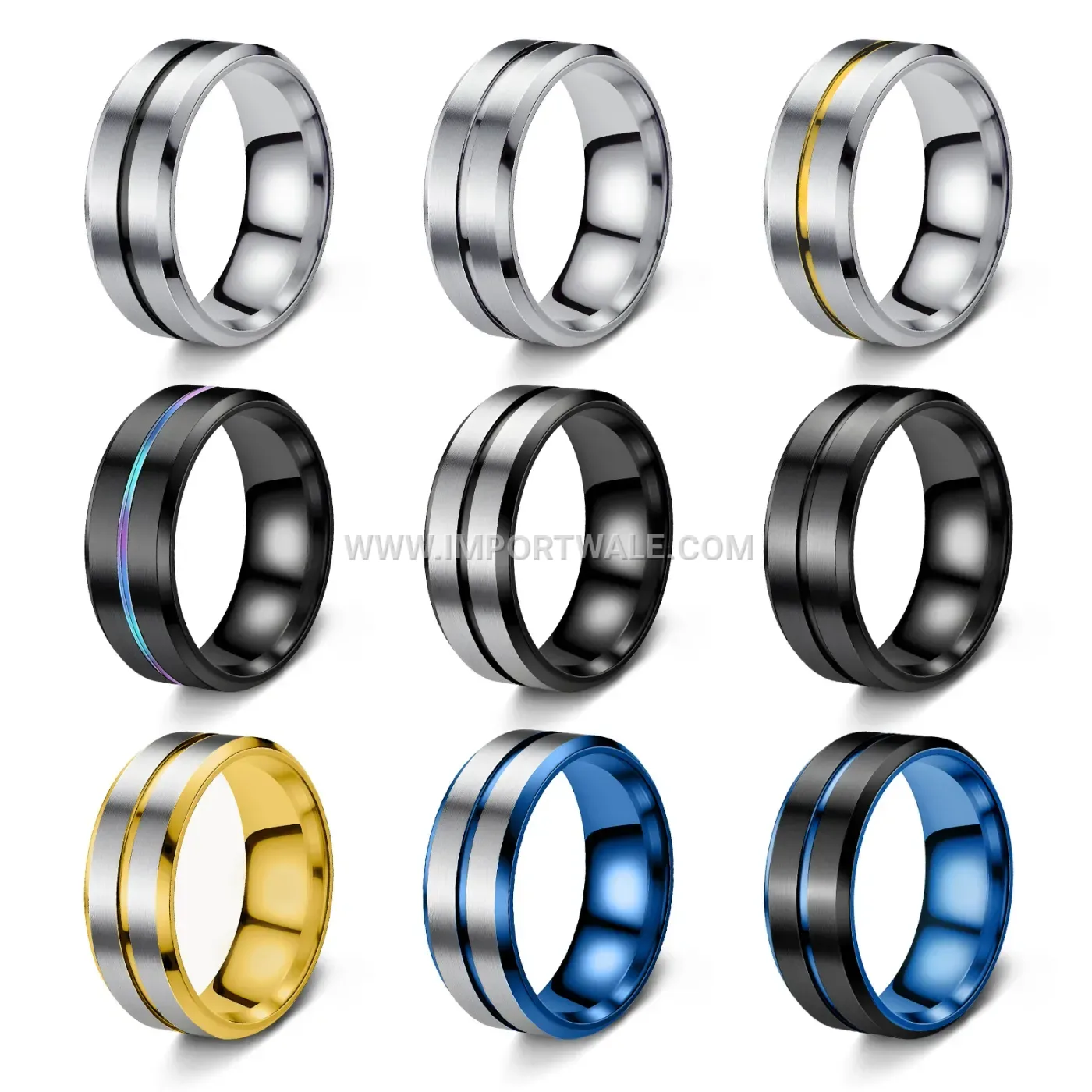 Multicolor Geometric Stainless Steel Band Ring Set