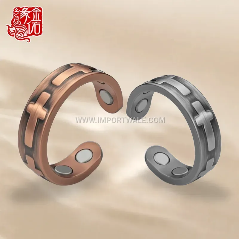 Vintage Cross Pattern Pure Copper Magnetic Ring