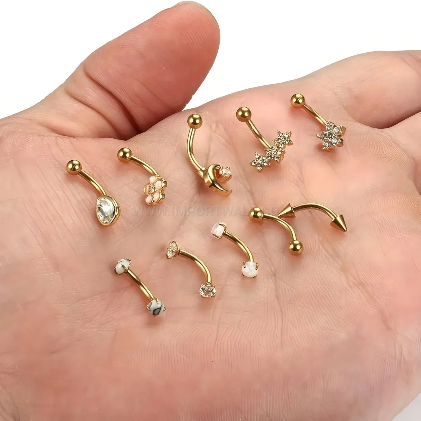 Elegant Cubic Zirconia Crescent Flower Stainless Steel Body Piercing Set