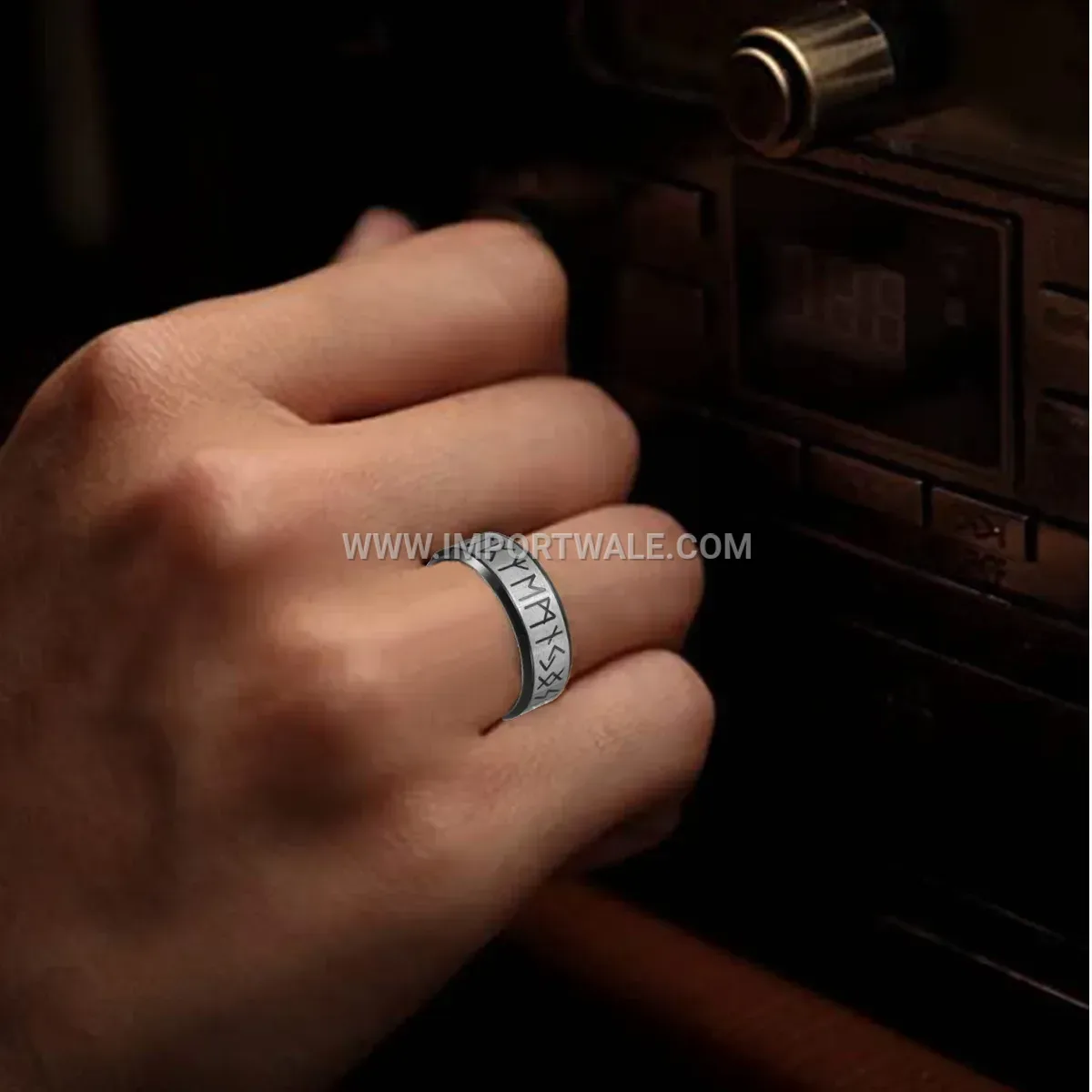 Engraved Norse Rune Stainless Steel Band Ring