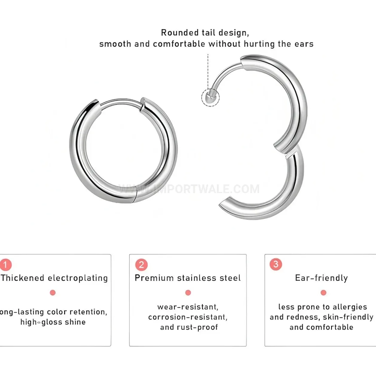 Designer Stainless Steel Rhinestone Stud and Plain Hoop Earring Set