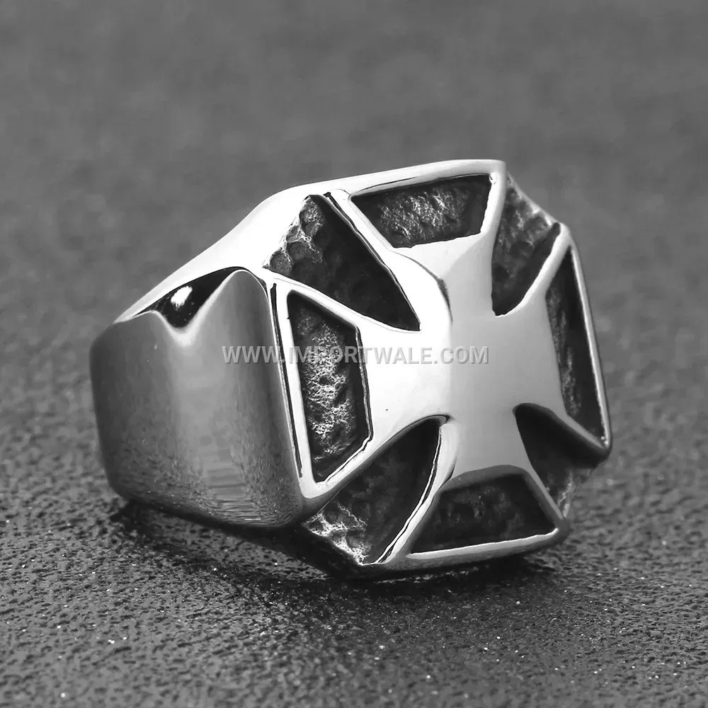 Vintage Cutout Cross Stainless Steel Men Ring